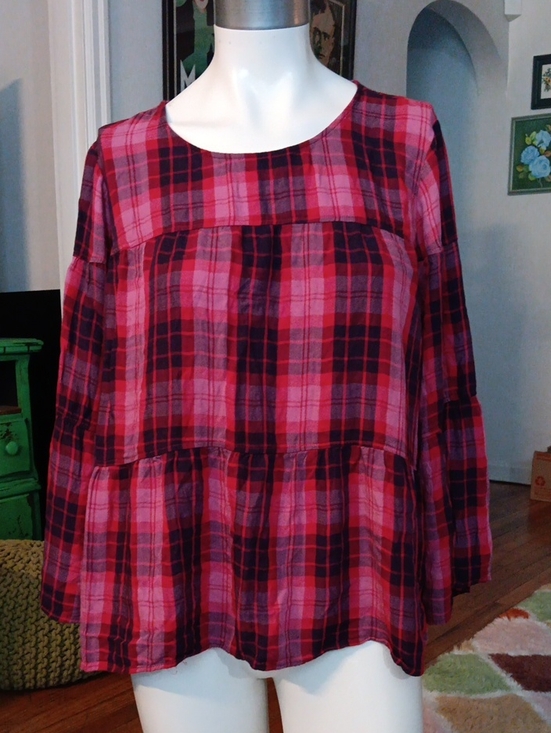 a.n.a Tops - 🎆a.n.a Pink and Black Plaid Tiered Peasant Tunic🎆 3/$15